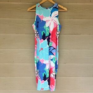 Tori Richard Multicolor Floral Dress Hawaiian Print Colorful Vibrant Midi Dress